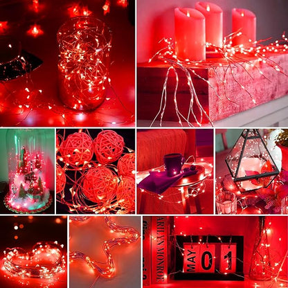 pozzolanas 8 Pack Red Battery Operated String Lights - 7ft Waterproof Fairy Lights with 20 LEDs for Home, Mason Jar, Party, Wedding, Halloween, Christmas Decorations