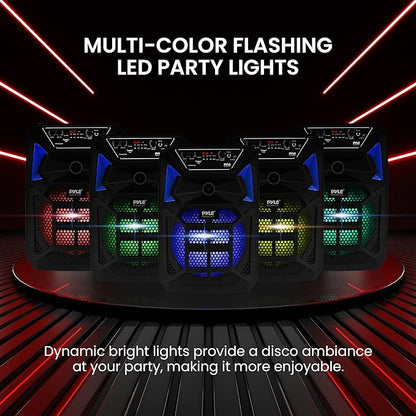 Pyle Bluetooth PA Speaker & Microphone System - Portable Karaoke Speaker with Wired Mic, Built-in LED Party Lights, FM Radio, MP3/USB/Micro SD Readers, Speaker Stand (8’’ Subwoofer, 400 Watt MAX)