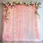 Tulle Backdrop Curtain with Lights String 10FT X 8FT Pink Sheer Tulle Backdrop Curtains for Wedding Birthday Party Reception Photo Booth Background Decorations (2 Panels 5x8FT)