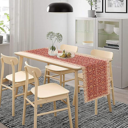 Boho Floral Vintage Table Runner, Retro Red Flower Rustic Country Farmhouse Abstract Pattern for Home Kitchen Table Decor Dining Coffee Room Party Decor 13x36in