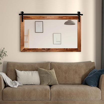COGOOD Farmhouse Barn Door Mirror - 41" x 26" Rustic Wood Framed Wall Mirror for Bathroom, Living Room, Bedroom Wall Decor (Brown)