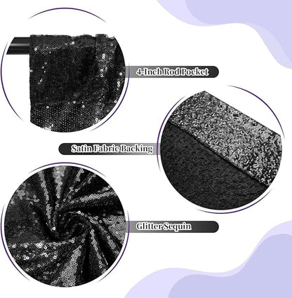 SquarePie Sequin Backdrop Curtain Less Transparent Sparkly Photo Booth Photography Background for Wedding Halloween Patry 10FT x 10FT Black