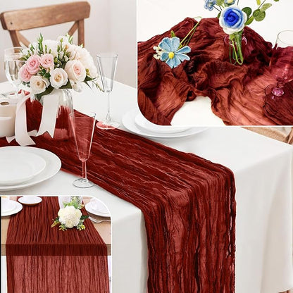 Cheesecloth Table Runner 10FT (35x120 Inch) - 6 Pack Terracotta Boho Gauze Fabric Cheese Cloth Table Runner Rustic Sheer Table Runners Cheesecloth for Wedding, Bridal Shower, Birthday Party Decor