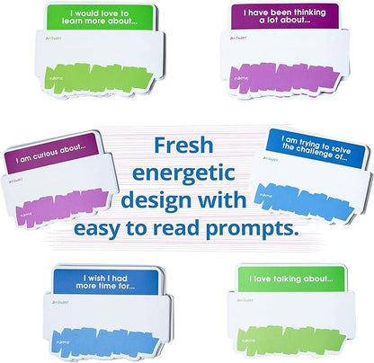 We! Connect Name Tag Stickers (150 PCS) - Easy-to-Write Name Stickers with Conversation Starters - Ideal for Networking, Ice Breakers & Adult Educational Team Building Games - Self-Adhesive Tags