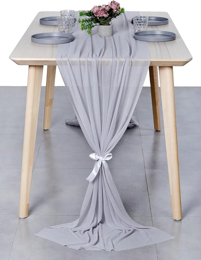 MDS 10 Pack 10ft Chiffon Table Runner 29 x 120 Inches Sheer Wedding Runner Romantic Rustic Table Runner for Wedding Decorations, Birthday Parties, Bridal Shower Party Arch Decor - Cool Gray