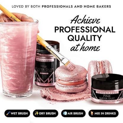 MONÉGASQUE Pink Edible Glitter for Drinks 7g – Edible Glitter for Cakes & Cocktails – Pink Luster Dust Sprinkles for Cupcakes – Halloween Cake Decorations Spray & Drink Shimmer Powder – Cake Toppers