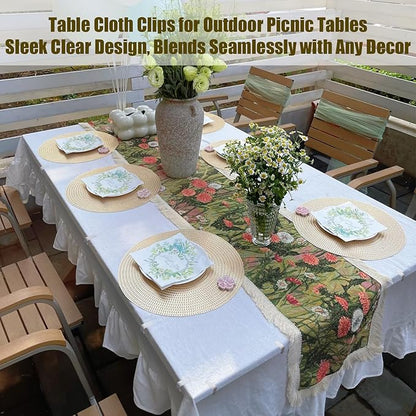 24 Pcs Clear Table Cloth Holder Clips for Thick Tables, Plastic Tablecloth Clips for Outdoor Tables, Picnic Table Cover Clips Clamps for Wind, Table Cloth Clips for Party Camping Christmas Birthday L