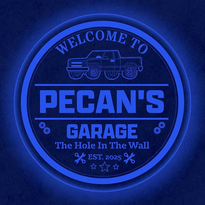 Custom Pickup Truck LED Sign – Personalized Color Changing Acrylic Wall Decor for Garage, Shop, or Man Cave (Garage 2, 12 INCHES)