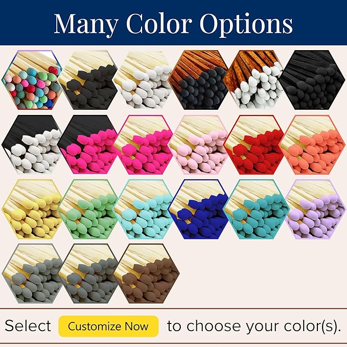 2" Matches in 6 Glass Bottles Cork Top, Striker Stickers Included | 120 Matchsticks Color of Your Choice | Decorative Safety Matches w/Small Glass Holder | Gifts & Home Decor by Thankful Greetings