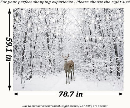 QGHOT Winter Tapestry Wall Hanging Snow Scene Backdrop Winter Wonderland Wall Decor Snowy Forest Wall Art Nature Woodland Deer Tapestry for Bedroom Room Dorm Party Decoration, Large