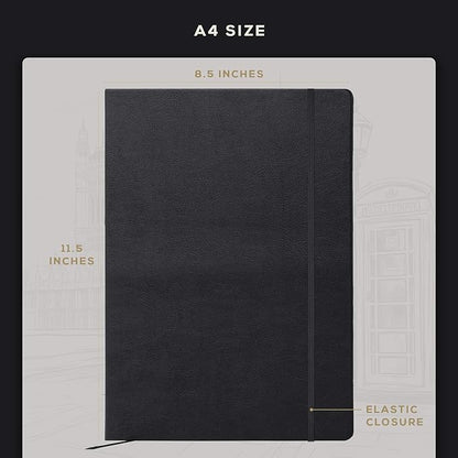 Beechmore Books A4 Sketchbook – 8.5x11 Premium Vegan Leather Bound Large Sketch Book Hardcover with 156 Thick 160gsm Perforated Ivory Pages, Blank Sketch Pad, Gift Boxed, Back Pocket, Ribbon Bookmark
