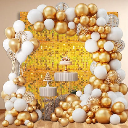 24PCS Gold Shimmer Wall Backdrop, Laser Square Sequin Photo Backdrops Panel, Glitter Wall Background for Birthdays, Weddings, Christmas, Engagements, Disco Bachelorette Party Decoration (4FTx6FT)