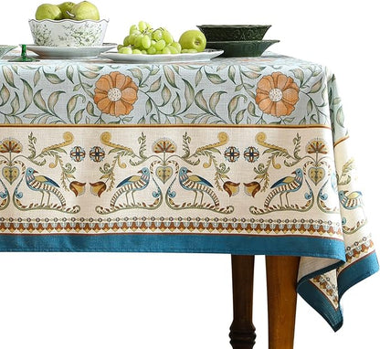 patdrea Designer French Linen Blue Tablecloth for Rectangle Table,Vintage Floral Table Cloth,Colorful Decoration Fall Cover Kitchen Dining for Thanksgiving,Tea Party,Christmas,63"x110"-Wensel