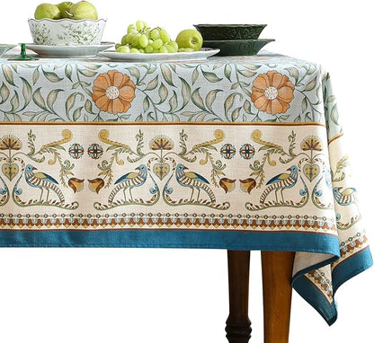 patdrea Designer French Linen Blue Tablecloth for Rectangle Table,Vintage Floral Table Cloth,Colorful Decoration Fall Cover Kitchen Dining for Thanksgiving,Tea Party,Christmas,55"x87"-Wensel