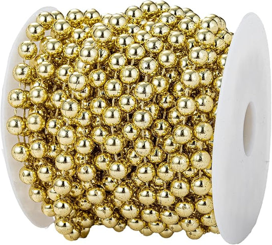 8mm Crafts Faux Pearl Beads Garland Pearl Bead Roll Strand of Pearls to Decorate Floral Centerpieces Wedding Party Favor Christmas Tree(33 Feet Gold)