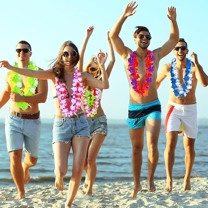 Luau Party Decorations, 36PCS Hawaiian Themed Leis Necklace Costume Accessories, Colorful Hawaiian Leis Tropical Theme Silk Flower Clothing Accessories Bulk, Hawaii Flower Lays Summer Pool Supplies