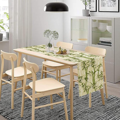 Bamboo Table Runner,Green Plant Leaf Pattern Table Cloth Kitchen Dining Table Home Party Decoration 13x120 Inch