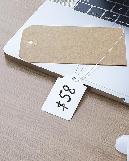 Uniclife 200 Pcs Price Tags 1.8 Inch Writable Price Labels White Price Display Tag for Pricing Clothing Jewelry Gifts Blank Hang Tag Merchandise White Marking Tags with Strings, 1.8" x 1.05"