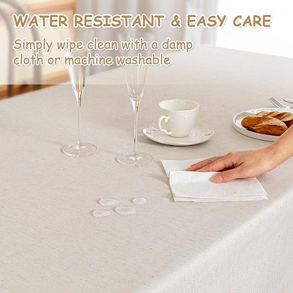 MYSKY HOME Table Cloth 60x120 in Rectangle, Heavy Duty Cotton Tassel Linen Look Waterproof Tablecloths Farmhouse Tablecloth, Wrinkle Free Table Cover with Black Tassels for Kitchen Dining, Party