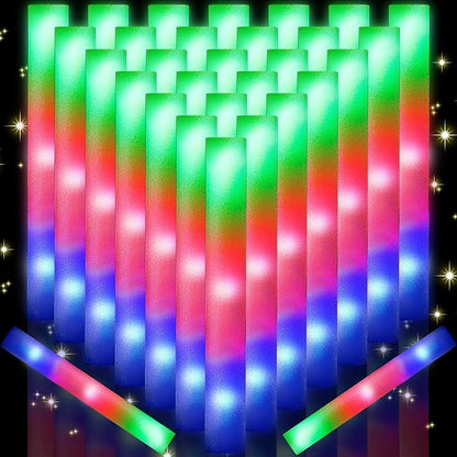 124 PCS Glow Sticks, Foam Glow Sticks, Foam Light up Sticks with 3 Modes Colorful Flashing, Glow In The Dark Party Supplies, Glow Sticks Bulk Party Pack, Foam Glow Sticks Bulk for Party, Raves