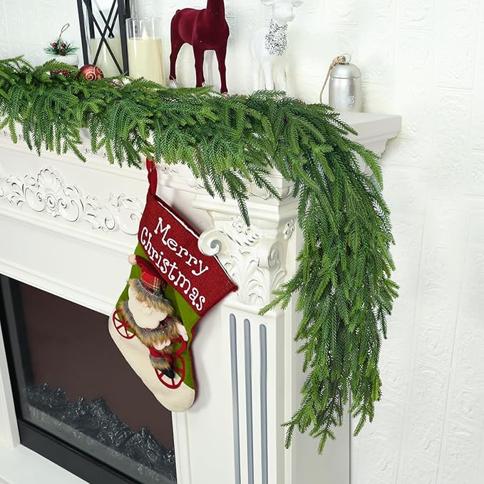 Christmas Cedar Garland for Staircase Real Touch Droopy Bendable Lifelike Faux Xmas Garlands for Decoration Christmas Green Pine Mantle Garland Thanksgiving Table Decorations Outdoor Indoor 5ft