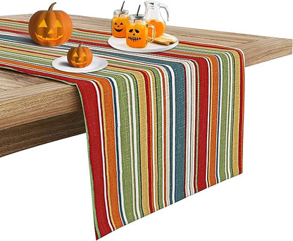 Ruvanti 100% Cotton Table Runner 108 Inches Long, Non-Slip, Stain Resistant, Washable & Reusable Table Runners Perfect for Wedding, Parties, Christmas, Holiday, in-Door use - Multi Stripe