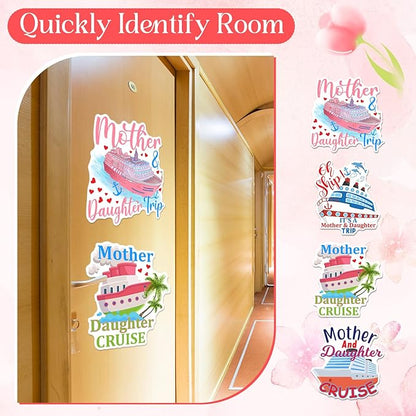 Hoteam 4 Pcs Mother Daughter Cruise Door Decorations Magnetic Large Cruise Ship Door Magnets Funny Waterproof Nautical Magnets for Carnival Cabin Stateroom Fridge Car