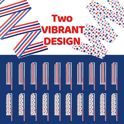 20 Pack Ribbon Dancer Wands for Patriotic Party Favors Supplies, Dancing Ribbon Stars and Stripes Streamers Ribbon Twirling Wand for Independence Day Labor Day Decorations Party Supplies