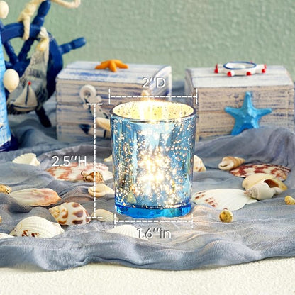 Homemory 36 Pcs Blue Votive Candle Holders, Mercury Glass Candle Holder, Tealight Candle Holders for Table Centerpieces, Baby Shower, Party, Anniversary, Wedding, Home Decor, Halloween, Christmas