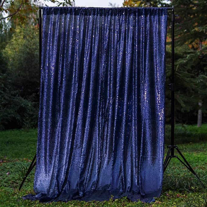 JYFLZQ Navy Blue Sequin Backdrop Curtains 7ft x 7ft 1 Panel Glitter Photo Booth Backdrops Sparkly Photography Background Drapes for Parties Wedding Bridal Showers