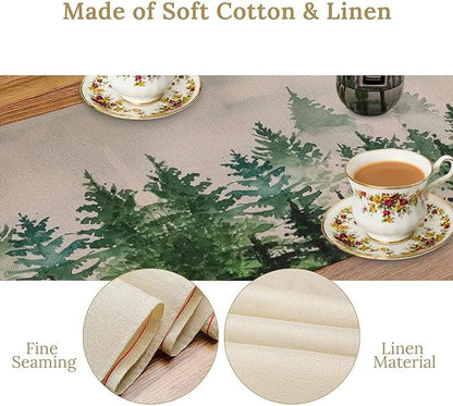 Foggy Forest Table Runner,Green Forest Natural Landscape Table Runner for Kitchen Dining Table Home Party Decoration 13x36 Inch