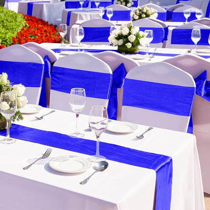 Aneco 12 Pack Satin Table Runner 12 x 108 Inch Dark Blue Long Wedding Satin Silk Table Runner for Wedding Banquet Graduations Birthday Party Decoration