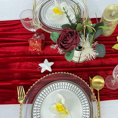 Luxurious Velvet Table Runner, 10ft Wedding Reception Decorations, 20x120inch Soft Velvet Fabric, Table Linen Overlay, Wedding Table Runners (Red, 20X120inch)