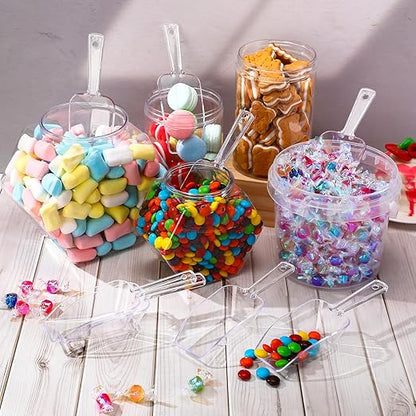 Hestya 4 Pcs Christmas Multi Purpose Clear Plastic Scoops for Candy Buffet Acrylic Kitchen Ice Food Popcorn Scoops for Protein Powders, Ice Cream, Coffee, Tea Jar (6.69 Inch)