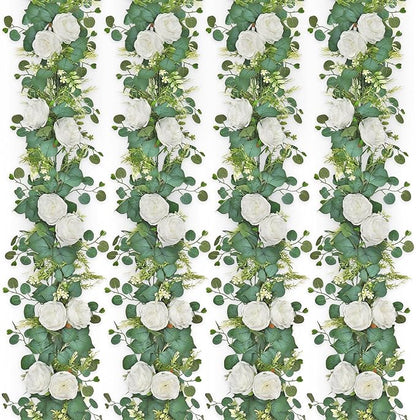 4PCS 6.23FT Artificial Eucalyptus Garland with Peony Flowers Fake Vines Floral Greenery Garland White Peonies Artificial Flowers for Centerpiece Table Runner Wedding Decor (White, 4PCS)