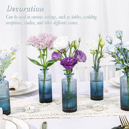 Navy Blue Glass Bud Vases Set of 12, Mini Ribbed Flower Vase for Centerpieces, Small Glass Vases in Bulk for Wedding Decorations, Vintage Vase for Table, Recepetion, Graduation, Home Décor
