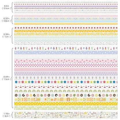 32 Rolls Colorful Cute Floral Writable Washi Tape Set, Decorative Tapes for Scrapbooking and Journaling, Junk Journal Supplies, Bullet Journaling for Women Girl 5-30mm Wide 9.84ft Long/Roll
