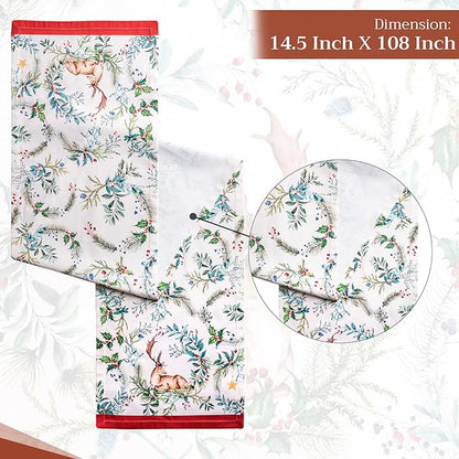 Maison d' Hermine Table Runner 100% Cotton Double Layer Table Runners 108 inches Long for Thanksgiving Christmas Decorations Home Kitchen Dining Party Wedding (Holly Time, 14.5" x 108")