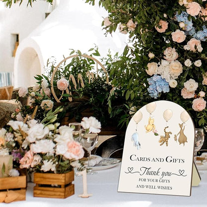 Winnie Cards and Gift Sign, Classic Pooh Thank You Wooden Sign, Classic Winnie Bridal Shower Baby Shower Favors, Thank You for Your Gift and Well Wishes Sign with Stand 9 * 11IN