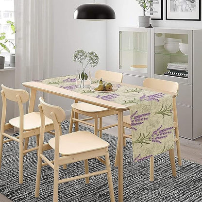 Floral Lavender Table Runner,Vintage Rustic Country Romantic Purple Flower Pattern Print Burlap for Hotel Indoors Outdoor Dining Room Kitchen Home Decor, 13x36in