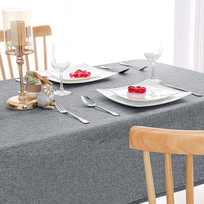 Hiasan Faux Linen Rectangle Tablecloth - Wrinkle and Stain Resistant Washable Table Cloth for Kitchen Dining Room Holiday Table Cover for Dinner, Grey, 60 x 140 Inch