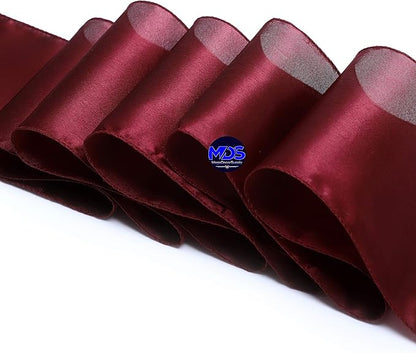 MDS Pack of 25 PCS Satin Chair Sashes Charmeuse Sateen Dining Chair Bows Ribbon Ties Back Sash for Wedding Party Birthday Home Hotel Restaurant Banquet Decoration (7 x 108 Inch, Maroon)