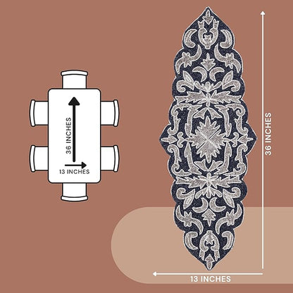 Decorative Beaded Table Runner - 36" Glass Beads & Polyester Table Runner Ideal for Dining, Décor, Luxury Table Centerpiece for Weddings, Holidays & Modern Home Accents (Blue Silver) - CLEENTABLE