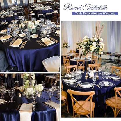 fani 12 Pack 120 Inch Navy Blue Satin Tablecloth - Premium Bright Silky Round Tablecloth Overlay Smooth Fabric Table Cover, Table Decoration for Wedding Party Banquet Events Restaurant Kitchen Dining