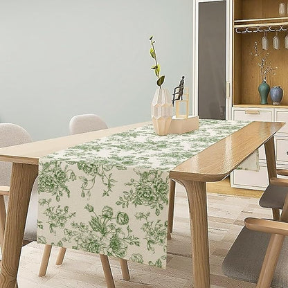 Vintage Flower Table Runner, Wildfloral Green Floral Sketch Pattern Print Table Runner for Kitchen Dinning Table Runner Decor Home Wedding Party Holiday, 13x60 Inch