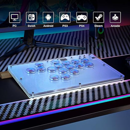 ARCCI Arcade Stick Leverkless Controller 16 Keys, All-Buttom Custom RGB Fight Stick Pad with Hot-swap Low-Profile Red Switch, SOCD & Turbo Functions, Arcade Fighting Stick for PC/Ps3/Ps4/Steam/Switch