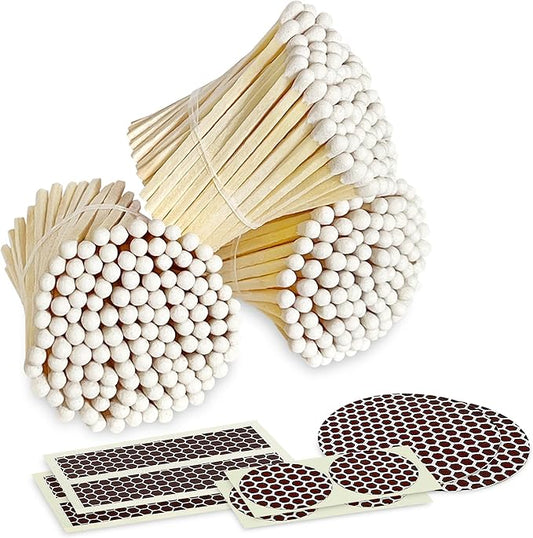 2" Classic White Tip Safety Matches | 300+ Bulk Artisan Matchsticks with Bumble Striker Stickers by Thankful Greetings | Decorative Candle Accessories | Unique & Fun for Home Decor, Gifts, & Events