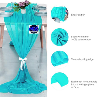 MDS 2 Pack 10ft Chiffon Table Runner 29 x 120 Inches Sheer Wedding Runner Romantic Rustic Table Runner for Wedding Decorations, Birthday Parties, Bridal Shower Party Arch Decor - Peacock Blue