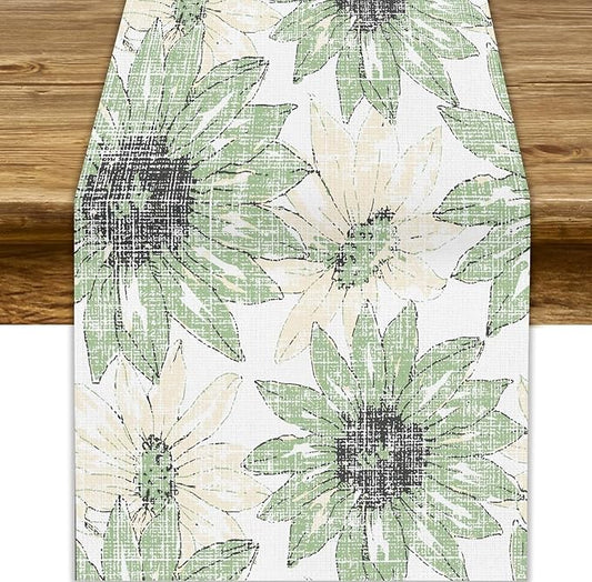 Chrysanthemum Vintage Floral Table Runner, Elegant Yellow Sunflower Spring Summer Elegant Pattern Artichokes Flower Table Runner for Party Kitchen Dining Living Room Decor, 13x120 Inch