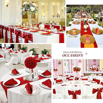20 Pack Red Satin Table Runner,12 x 108 inch Long Premium Smooth Red Table Runners for Wedding, Banquets, Birthday, Party, Engagements,Table Runners fit Rectangle and Round Table